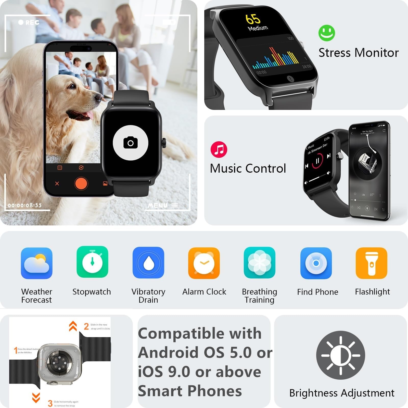 Nanphn Smart Watch For Men Women 2.09'' Smartwatch Fitness Tracker With Sport Modes, Monitor Blood Oxygen, Heart Rate, Sleep And
